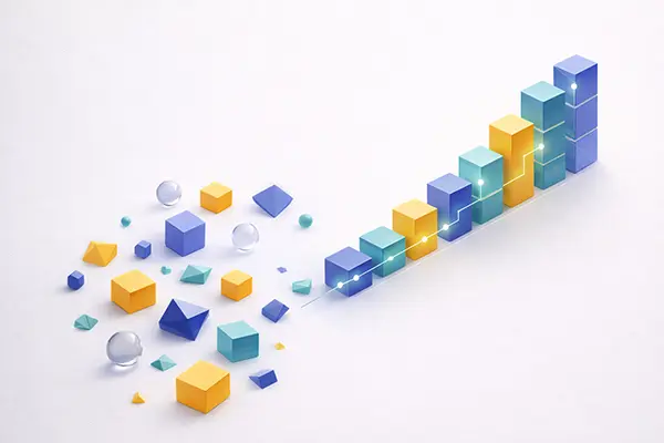 Diagram showing marketing chaos transforming into a clear growth system